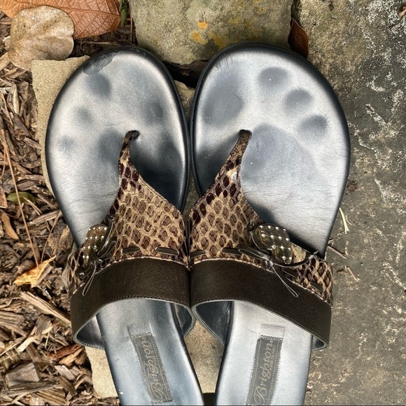 Brighton Thong Sandal Size 8.5M Animal Print & Bronze Leather Heart Rhinestone. - Picture 4 of 11